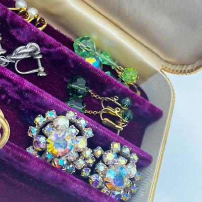 LOT 202J: Vintage Screwback and Clip On Earrings with a Beautiful Purple Velvet Lined Case