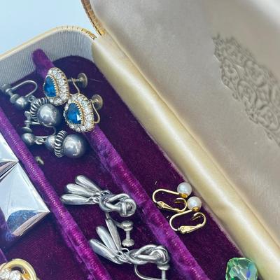 LOT 202J: Vintage Screwback and Clip On Earrings with a Beautiful Purple Velvet Lined Case