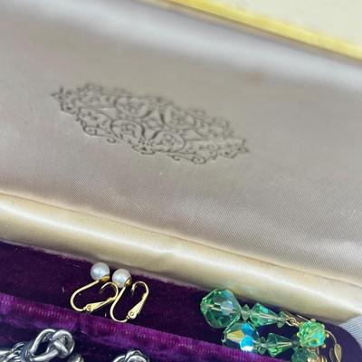 LOT 202J: Vintage Screwback and Clip On Earrings with a Beautiful Purple Velvet Lined Case