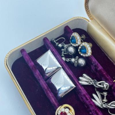LOT 202J: Vintage Screwback and Clip On Earrings with a Beautiful Purple Velvet Lined Case
