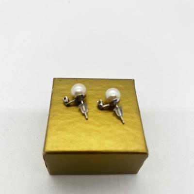 LOT 203J: Cultured Pearl and Diamond Chip Pierced Earrings with 14K Gold Posts