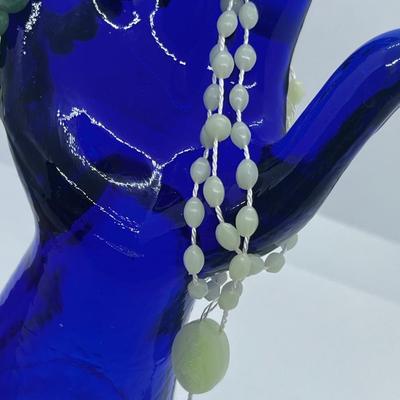 LOT 204J: 14K Yellow Gold and Emerald Flower Pierced Earrings, Jade Bracelet and Plastic Rosary