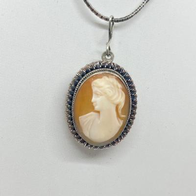 LOT 206J: Vintage Victorian Rhinestone Brooch and Vintage Left Facing Cameo Pin/Pendant on 925 Chain