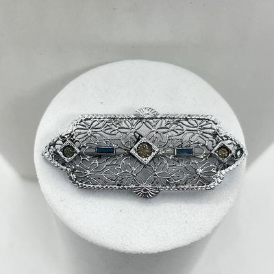 LOT 206J: Vintage Victorian Rhinestone Brooch and Vintage Left Facing Cameo Pin/Pendant on 925 Chain