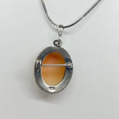 LOT 206J: Vintage Victorian Rhinestone Brooch and Vintage Left Facing Cameo Pin/Pendant on 925 Chain