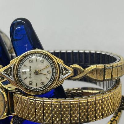 LOT 209J: 10K Gold Filled Ladies Bulova Watch, Vintage 17 Jewel Watch, Goldtone Pocket Watch Chain and More!