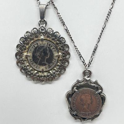LOT 211J: Silvertone Coin Pendant Necklaces