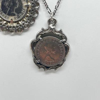 LOT 211J: Silvertone Coin Pendant Necklaces
