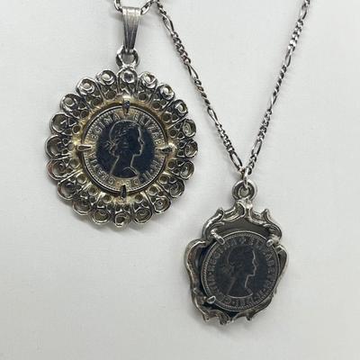 LOT 211J: Silvertone Coin Pendant Necklaces