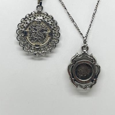 LOT 211J: Silvertone Coin Pendant Necklaces