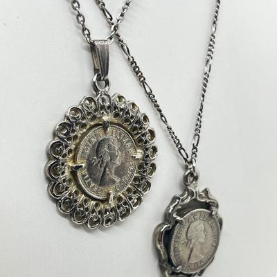 LOT 211J: Silvertone Coin Pendant Necklaces