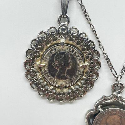 LOT 211J: Silvertone Coin Pendant Necklaces