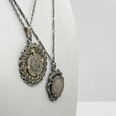 LOT 211J: Silvertone Coin Pendant Necklaces