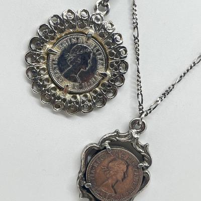 LOT 211J: Silvertone Coin Pendant Necklaces