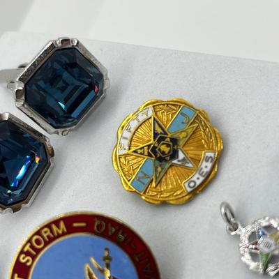 LOT 213J: Miscellaneous Mason Pins with Two Unique Sets of Cufflinks - Some Marked 925