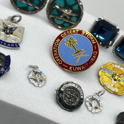 LOT 213J: Miscellaneous Mason Pins with Two Unique Sets of Cufflinks - Some Marked 925