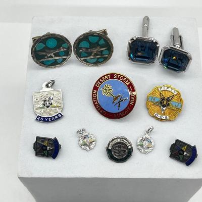 LOT 213J: Miscellaneous Mason Pins with Two Unique Sets of Cufflinks - Some Marked 925