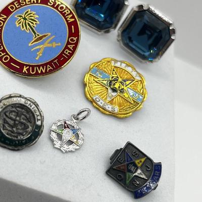 LOT 213J: Miscellaneous Mason Pins with Two Unique Sets of Cufflinks - Some Marked 925