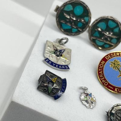 LOT 213J: Miscellaneous Mason Pins with Two Unique Sets of Cufflinks - Some Marked 925