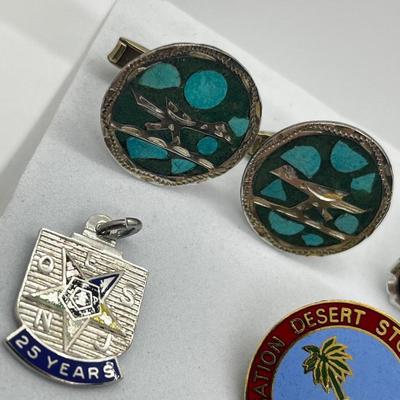 LOT 213J: Miscellaneous Mason Pins with Two Unique Sets of Cufflinks - Some Marked 925