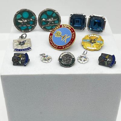 LOT 213J: Miscellaneous Mason Pins with Two Unique Sets of Cufflinks - Some Marked 925