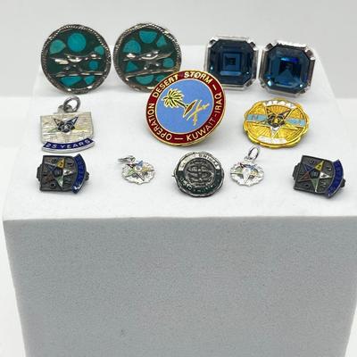 LOT 213J: Miscellaneous Mason Pins with Two Unique Sets of Cufflinks - Some Marked 925