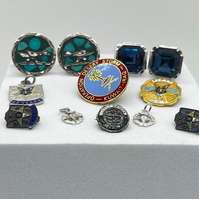 LOT 213J: Miscellaneous Mason Pins with Two Unique Sets of Cufflinks - Some Marked 925