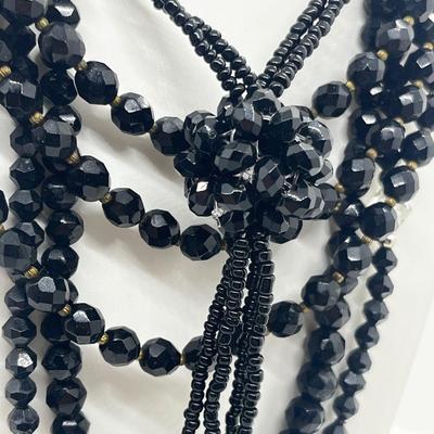 LOT 214J: Vintage Black Glass Beaded Necklaces