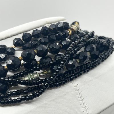 LOT 214J: Vintage Black Glass Beaded Necklaces