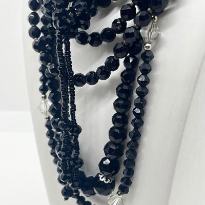LOT 214J: Vintage Black Glass Beaded Necklaces