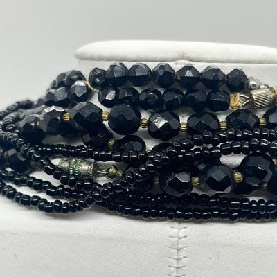LOT 214J: Vintage Black Glass Beaded Necklaces