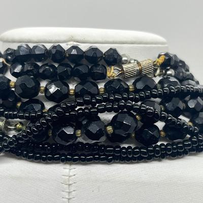 LOT 214J: Vintage Black Glass Beaded Necklaces