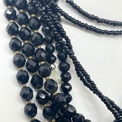 LOT 214J: Vintage Black Glass Beaded Necklaces