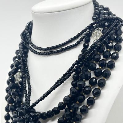 LOT 214J: Vintage Black Glass Beaded Necklaces
