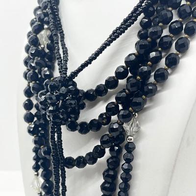LOT 214J: Vintage Black Glass Beaded Necklaces
