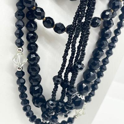 LOT 214J: Vintage Black Glass Beaded Necklaces