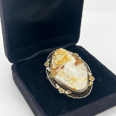 LOT 215J: Magnificent Antique/Vintage Sterling Cameo Brooch