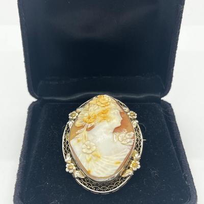 LOT 215J: Magnificent Antique/Vintage Sterling Cameo Brooch
