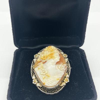 LOT 215J: Magnificent Antique/Vintage Sterling Cameo Brooch