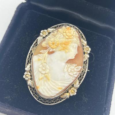 LOT 215J: Magnificent Antique/Vintage Sterling Cameo Brooch
