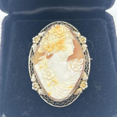LOT 215J: Magnificent Antique/Vintage Sterling Cameo Brooch