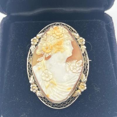 LOT 215J: Magnificent Antique/Vintage Sterling Cameo Brooch