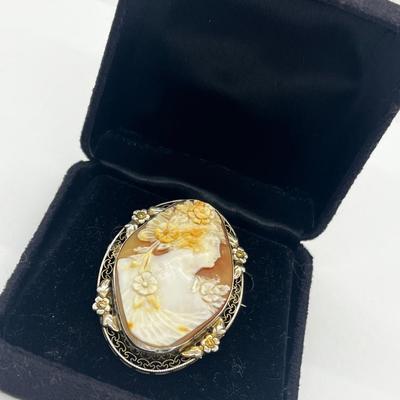 LOT 215J: Magnificent Antique/Vintage Sterling Cameo Brooch