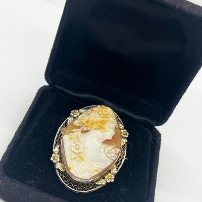 LOT 215J: Magnificent Antique/Vintage Sterling Cameo Brooch