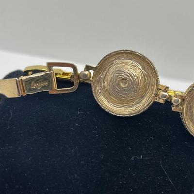 LOT 221J: Vintage Bergere Goldtone Faux Pearl and Rhinestone Link Bracelet (7.5") and Triple Row Goldtone and Rhinestone Bracelet...