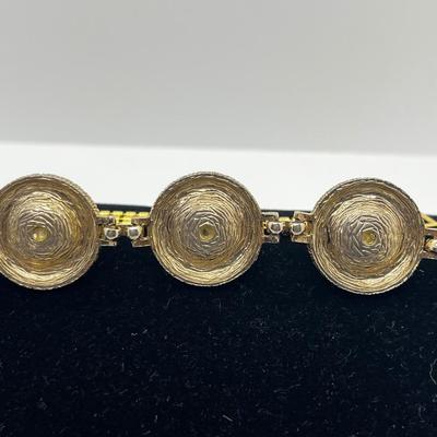 LOT 221J: Vintage Bergere Goldtone Faux Pearl and Rhinestone Link Bracelet (7.5") and Triple Row Goldtone and Rhinestone Bracelet...