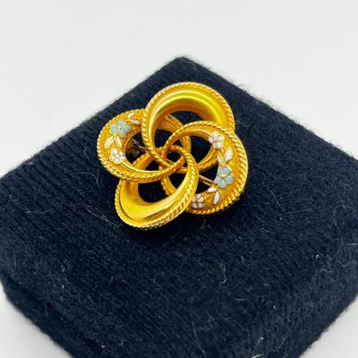 LOT 225J: 14K Yellow Gold and Enamel Flower Pinwheel Brooch/Pin - 3.2 GTW
