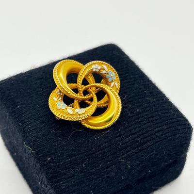 LOT 225J: 14K Yellow Gold and Enamel Flower Pinwheel Brooch/Pin - 3.2 GTW