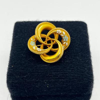 LOT 225J: 14K Yellow Gold and Enamel Flower Pinwheel Brooch/Pin - 3.2 GTW