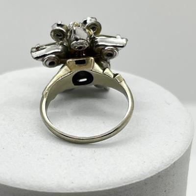 LOT 227J: Beautiful Hand Crafted Ring - Eastern Star Pin Mounted on an 18K White Gold Ring - Size 5